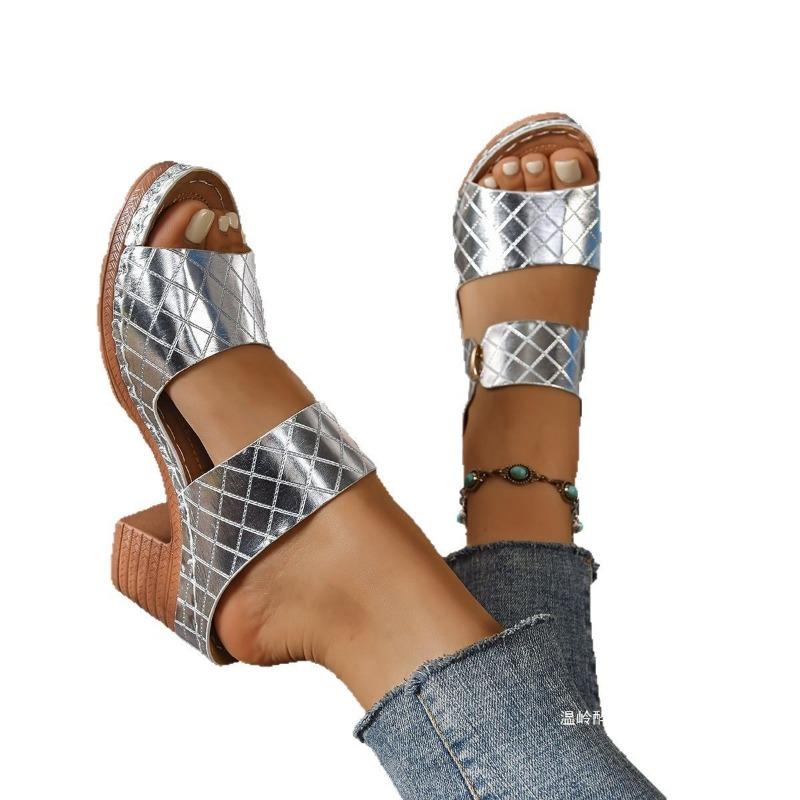 Summer High-heeled Flip-flops for Women Large-sized One-strap Shoes Fashionable High-heeled Flip-flops