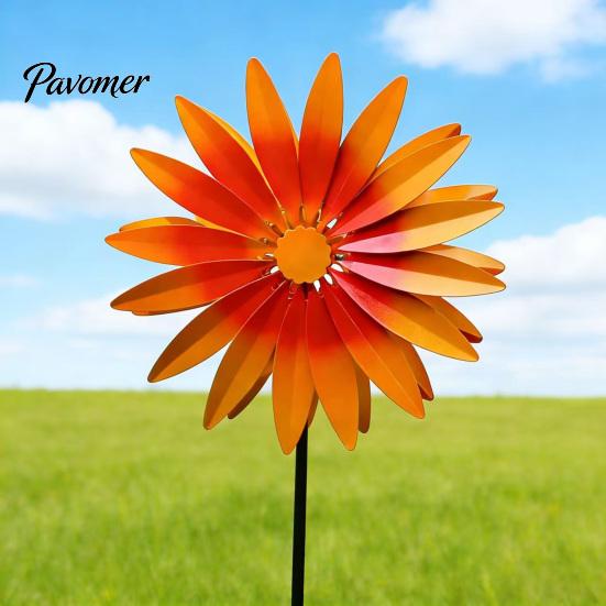 Artistic Garden Decor for Balcony Sunflower Metal Stake, Spinning Flower Yard Ornament, Rustproof Decorative Windmill Courtyard Art Outdoor Patio Lawn