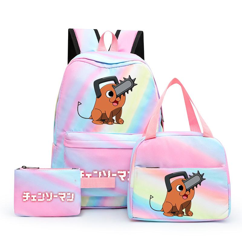3ks/Sada motorová pila Muž Kawaii Neformální školní taška Barevný batoh Set Dívka s obědovou taškou pro ženy Studentský teenager batoh Penál