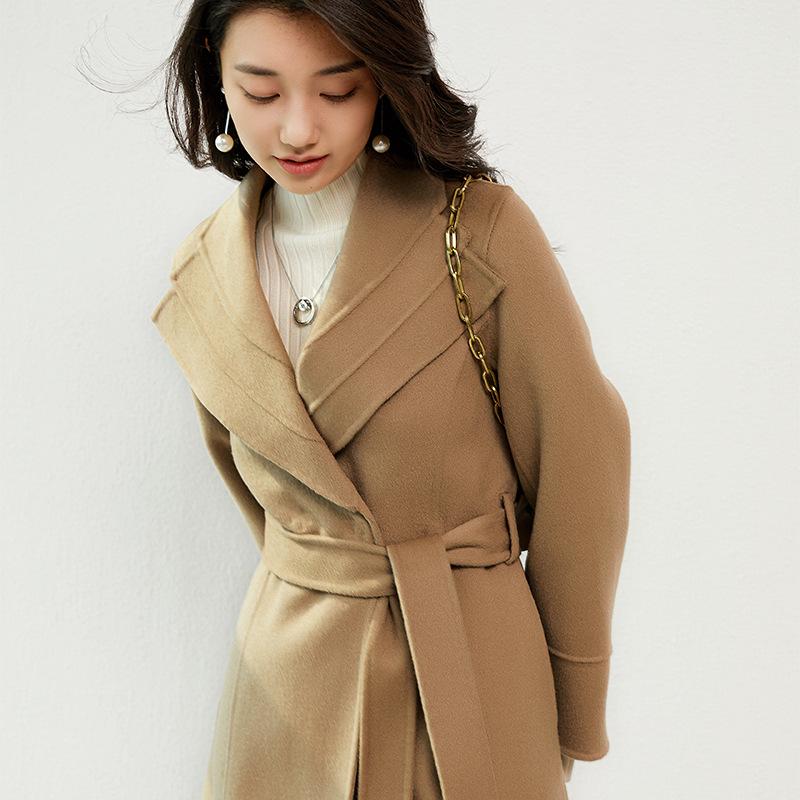 Women's Mid-Length Double-Faced Wool Coat with Belt - 2025 Autumn/Winter Collection