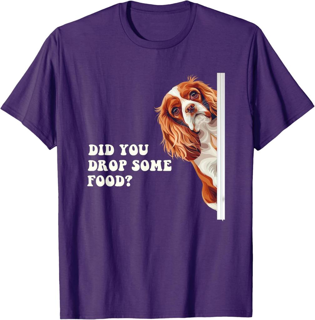 Cavalier King Charles Spaniel Peeking Funny Dog Lover Graphic T-Shirt Casual Cotton Crewneck Tee