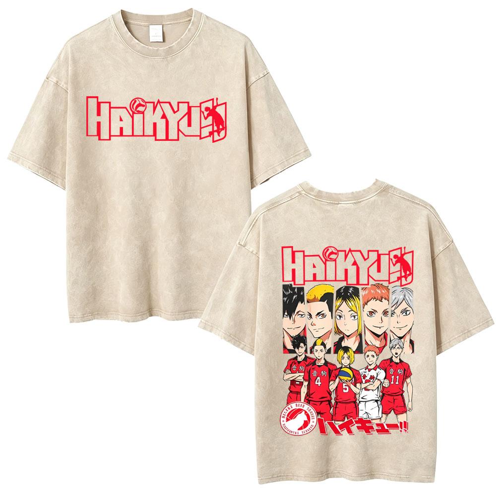 Washed Vintage Anime Haikyuu Kotaro Bokuto T-shirt Retro Manga Oversized T Shirts High Quality Cotton T-shirts Unisex