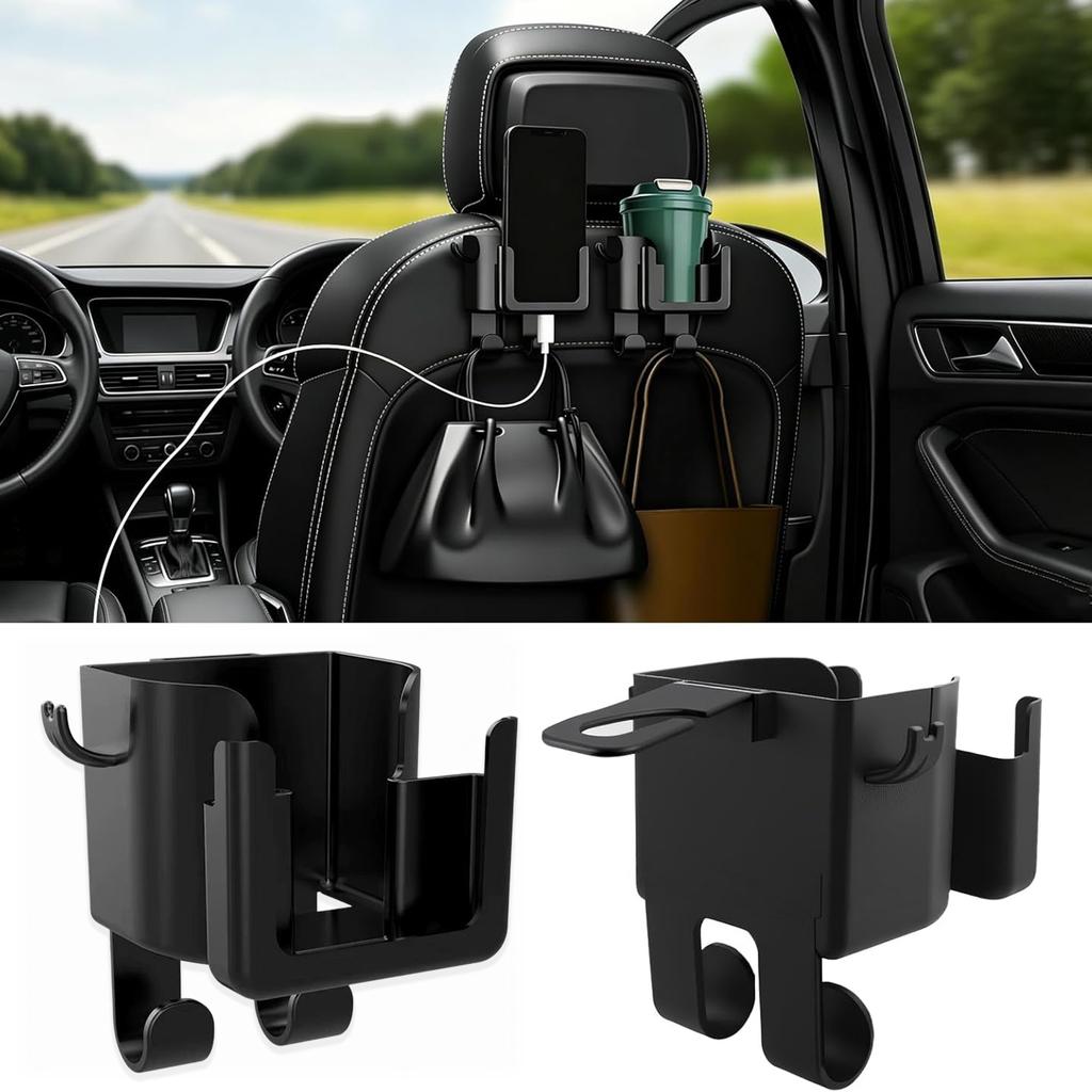 Car Seat Hook Headrest Hanger Multifunctional Auto Back Seat Organizer Phone Holder Cup Holder Storage Car Interior Accessories