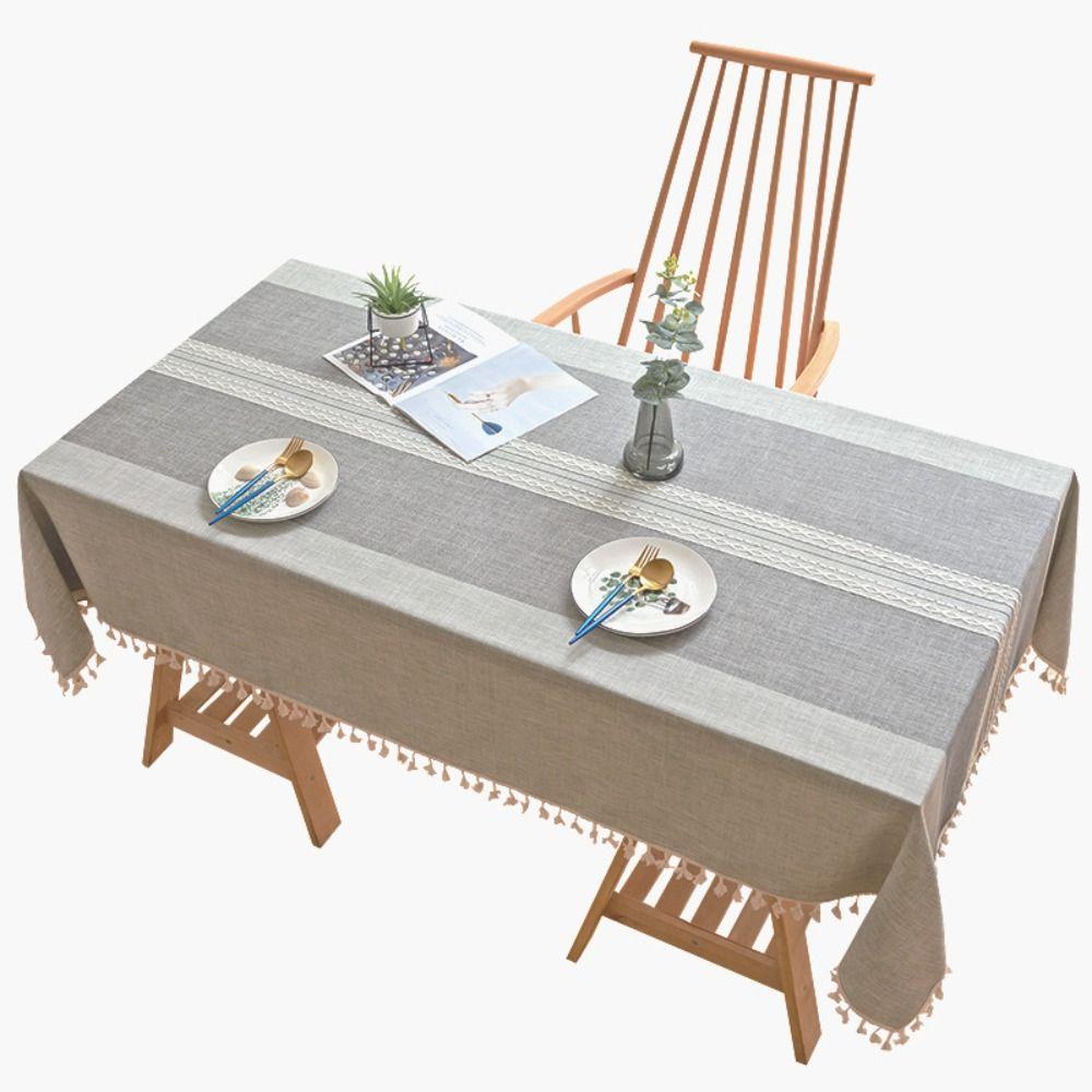 Tassel Edge Interweaving Grid Tablecloth Rectangular French Rustic Coffee Table Mat Dust Cover Washable Restaurant Tablecloth