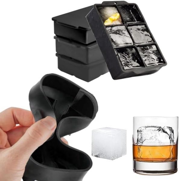 Silicone Ice Maker, Odorless, with Lid and Ice Tongs, Holds 6 Large Square Ice Pieces, 5x5x5cm Ice Cubes