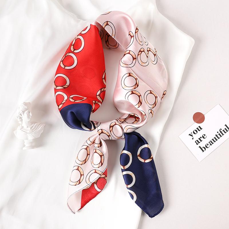 Luxury Brand  Silk Square Scarf Women Cat Neck Hair Tie Band Beach Hijab Kerchief Head Headbands Bandana Female Foulard 70cm