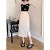 Summer 2025 Plus Size High Waist A-line Slit Midi Skirt - Women's Light Style Bodycon Skirt