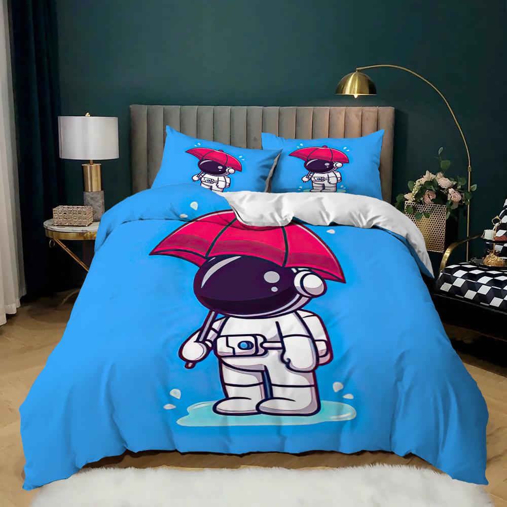 

King Size Cartoon Astronaut Duvet Cover - Microfiber Space Theme With Star Moon Pattern Full & Twin Sizes Available EU Single(135*200cm)3pcs