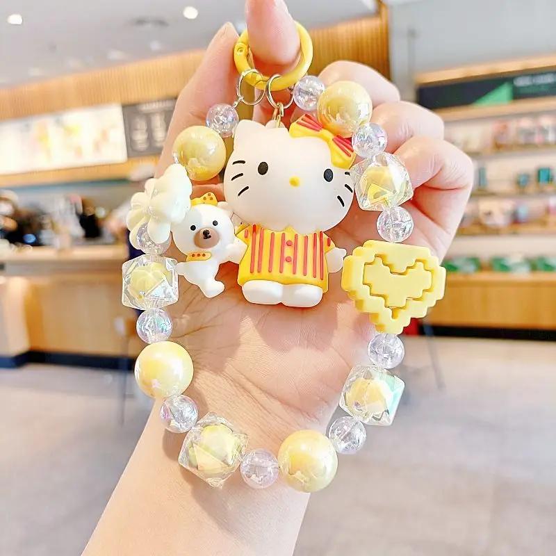 Cartoon Animation Cute Hello Kitty Bead Chain Versatile Bracelet Backpack Pendant Key Mobile Phone Chain Holiday Gift Toy