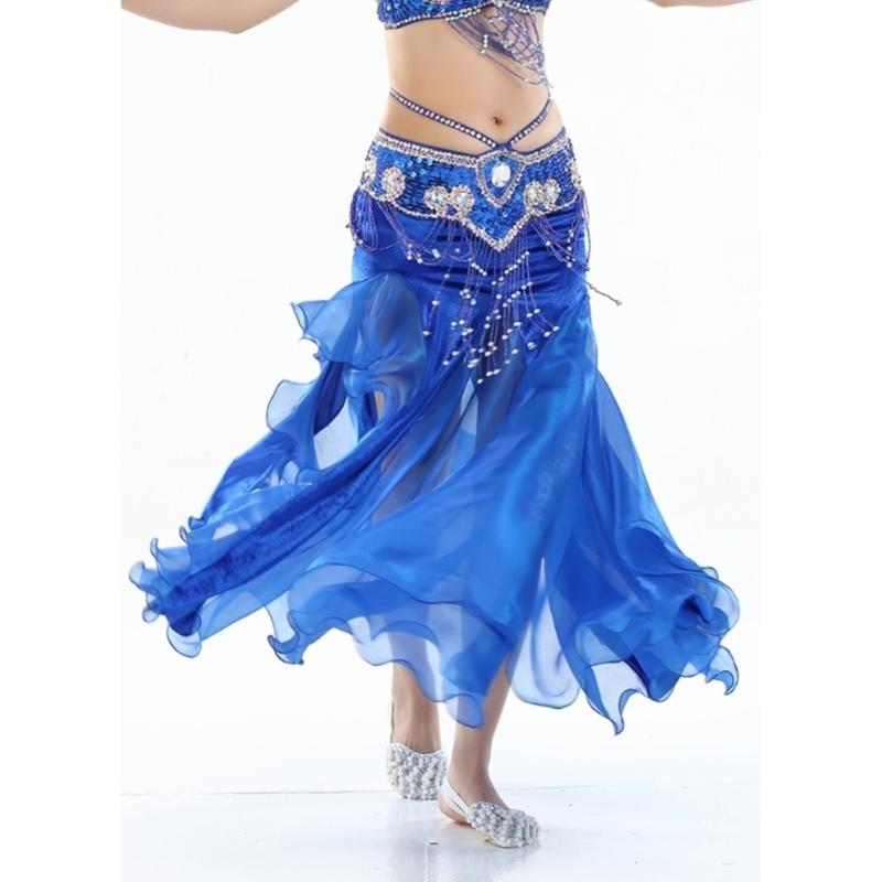 Professional Belly Dance Skirt with Elegant Wavy Hem and Single Slit for Flexible Stage Movement and Safety