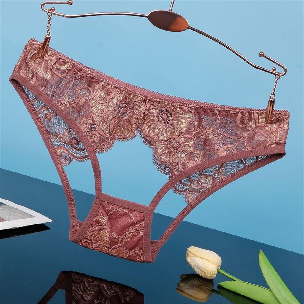 Sexy Hollow Out Lace Underwear Women Low Waist Hipster Floral Embroidered Panties Sheer Thin Briefs