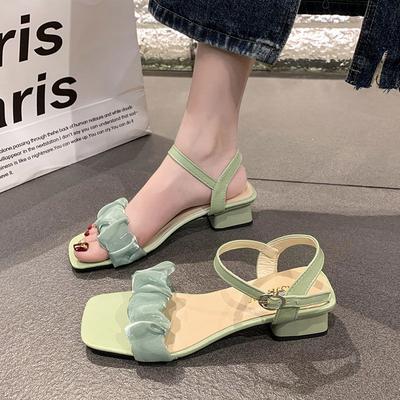 Soft Leather Sandals Women's Summer Soft Sole Middle Heel 2025 New Late Evening Wind Roman Niche Super Fairy Thick Heel High Heels