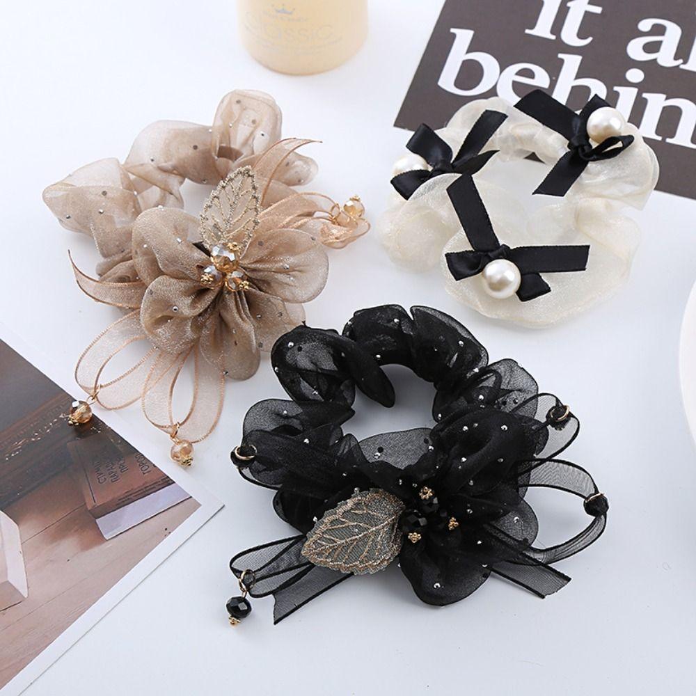Non-slip Hair Bun Maker Elastic Twist Hairstyle Bun Flower Rhinestone Hair Bands  Women Girls