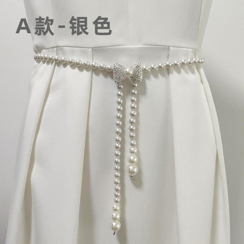 Pearl Waist Chain Ladies Belt Dress Decorative Rhinestones Beaded Waist Seal Elegant Women