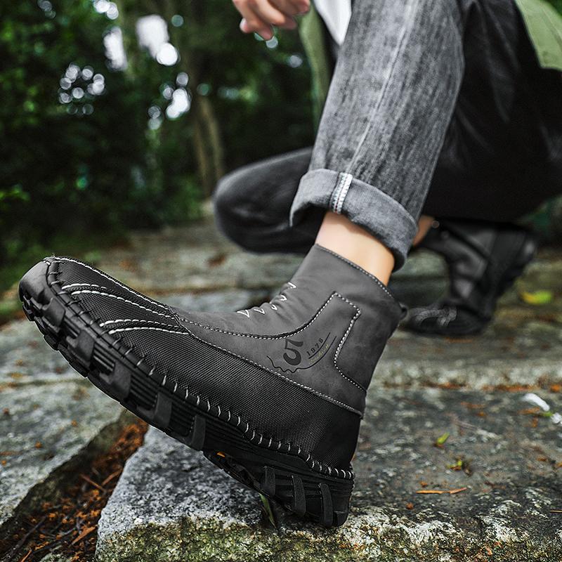 Men’s  Rubber Boots & Galoshes Hiking Boots Khaki Casual Retro Men’s Outdoor Wide Shoes Boots Plus Size Anti Slip