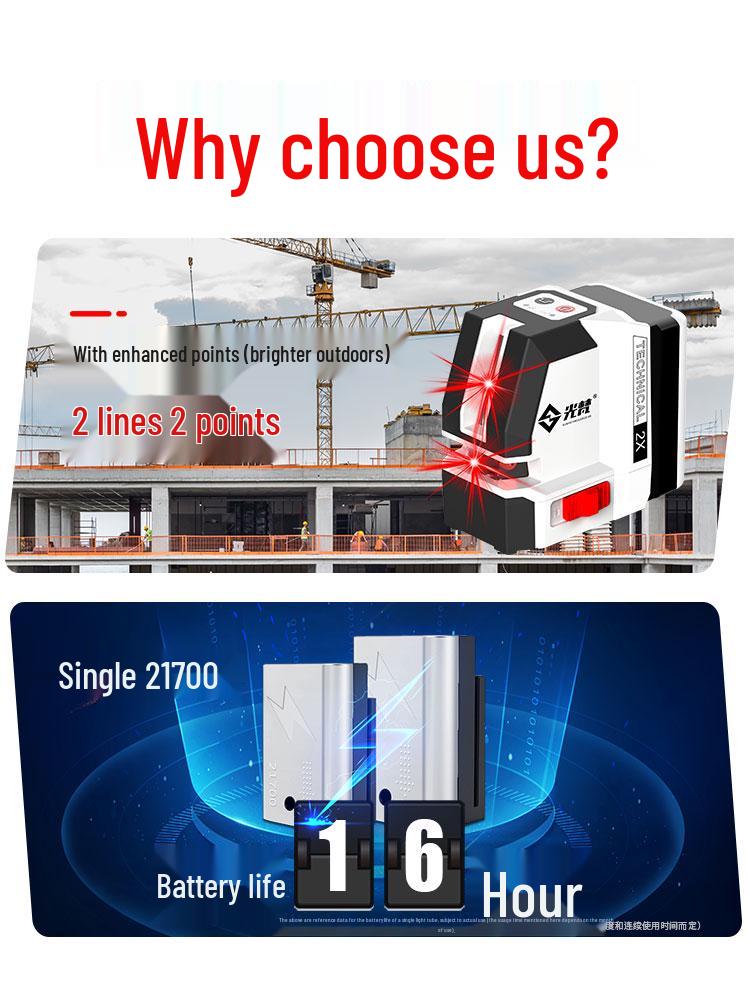 Compact High-Precision 2-Line Laser Level with Strong Light and Infrared Technology