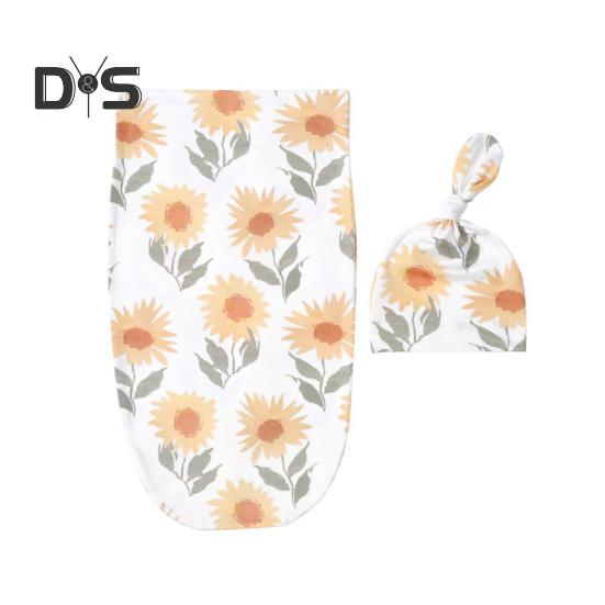 

1 комплект, спальный мешок для новорожденного с шапочкой, супер мягкий, модный, легко чистящийся, тканевый, пеленальный комплект, шапочка для подарка M Sunflower