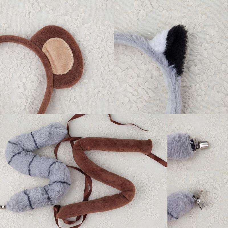 Monkey Costume Monkey Ear Headband Tail Bowtie Glove and Skirt Halloween Lemur Dress Up Outfit for Kid Halloween Cosplay