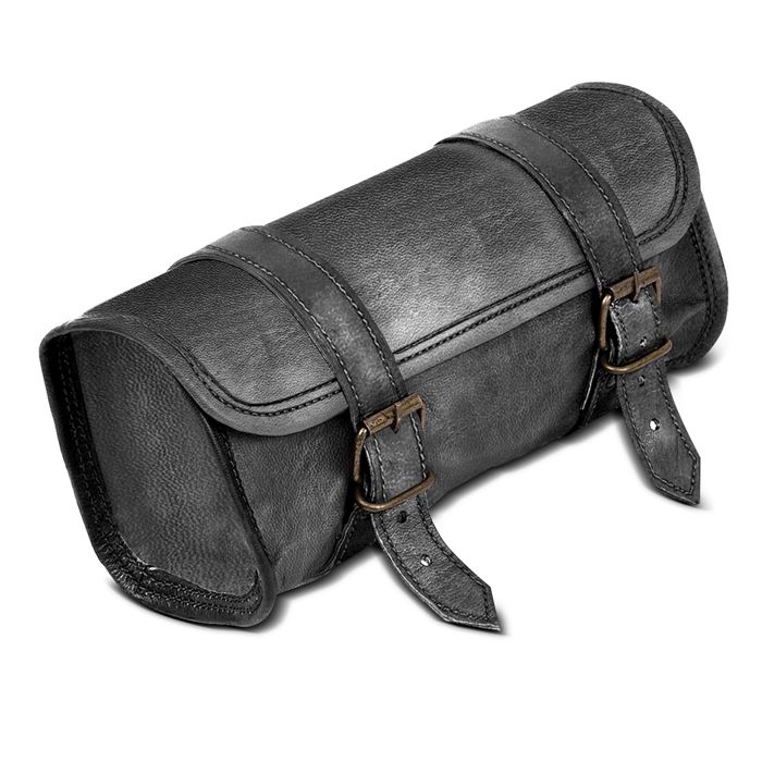 Sacoche à outils ronde cuir pour Moto Custom Retro Scrambler LR3 noir
