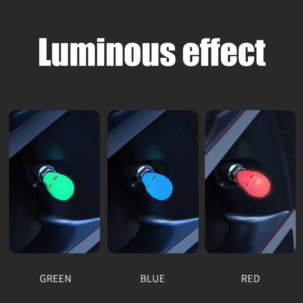 8 Stück Reifenventilkappen Leuchtendes Skelett Universelle Ventilkappen für Autos LKWs Motorräder Fahrräder