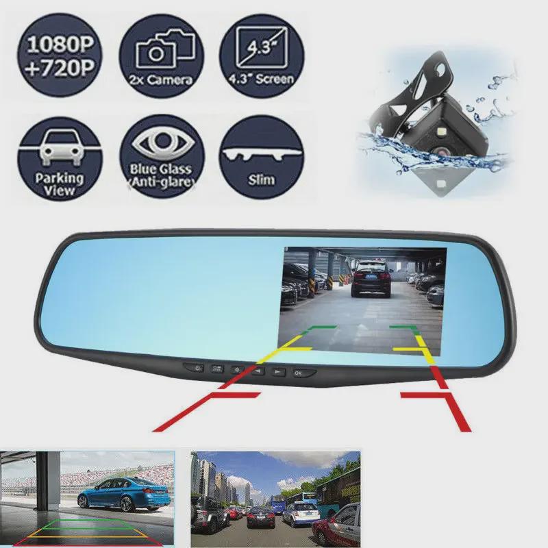 4.3" 1080P Car DVR Mirror Dash Cam with Rear View Camera Kit