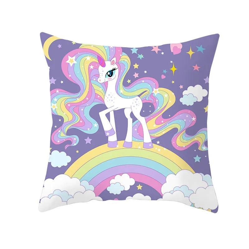 Rainbow Unicorn Pattern Throw Pillow Cover With Short Plush Print For Living Room Sofa Decoration Cushion Cover Pillow Covers