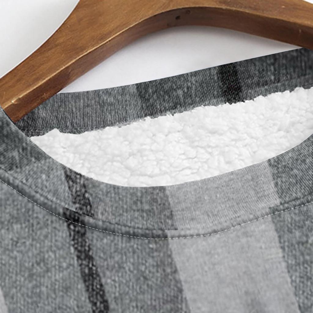 Women's Fashion Plaid Print Round Neck Long Sleeve Plush Winter Warm Pullover Top