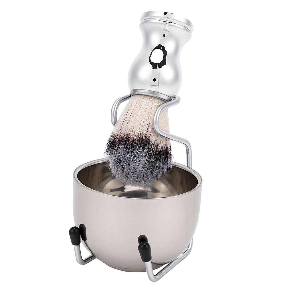 Shaving Brush Set Stainless Steel Large Capacity Shaving Brush Stand Set for Father Husband Boyfriend Travel Silver