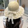 Lace flower straw hat women's summer sunshade sunscreen hat seaside beach sun hat big brim showing face small bucket hat