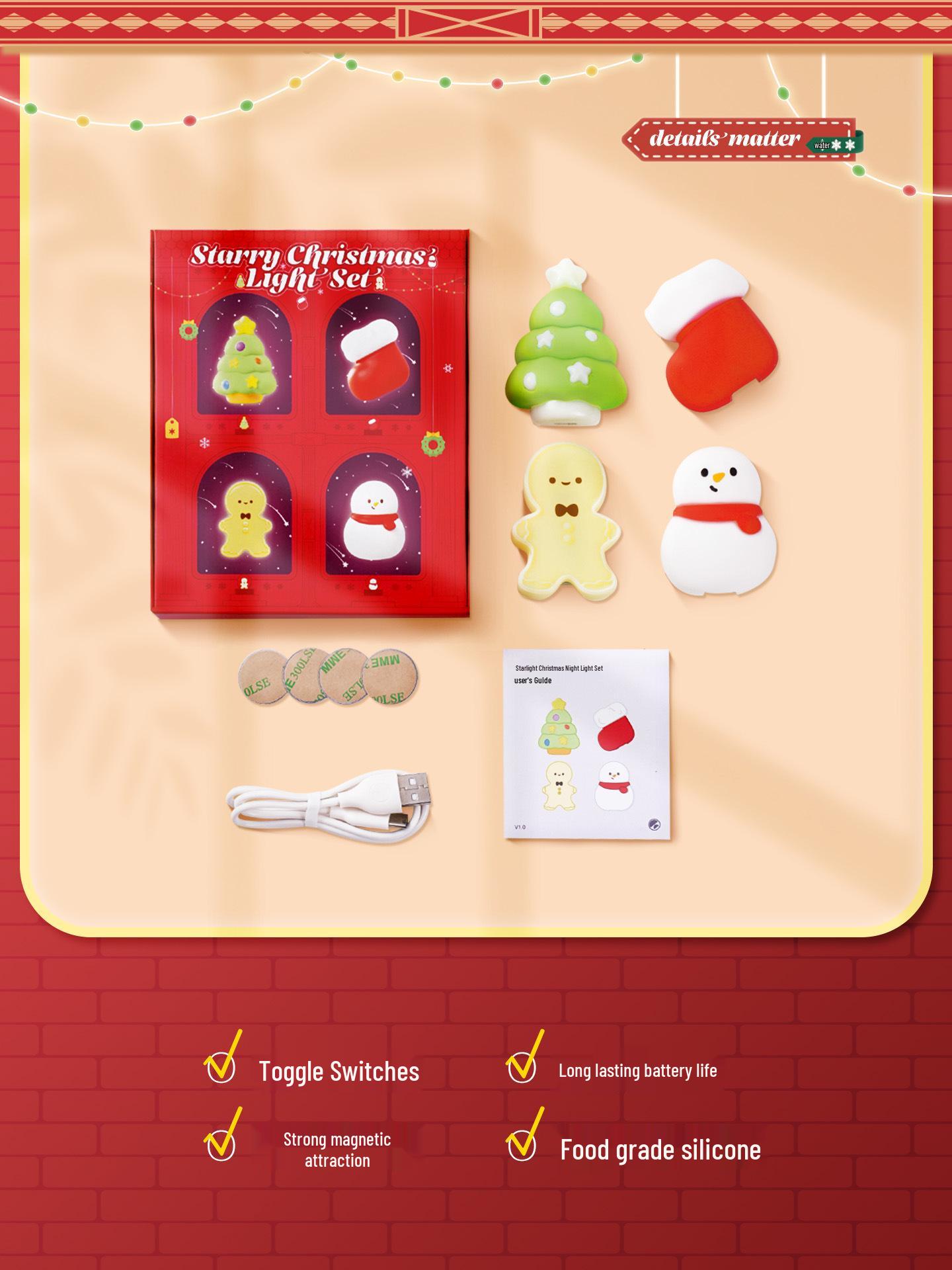 

Christmas Night Light & Cute Sticker - Kids Gift & Holiday Decor 0.5W