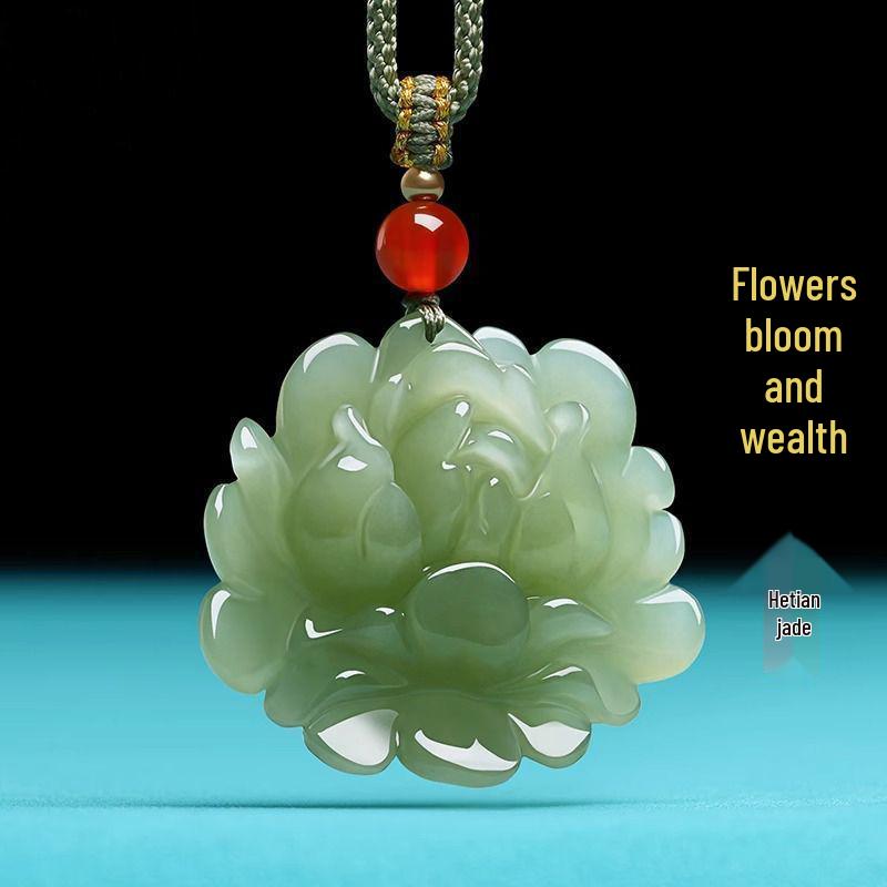 

Pendant Blossoming Fortune Lotus Jade Pendant Jade Necklace Blue Lotus Jade Pendant Men Women Pendant