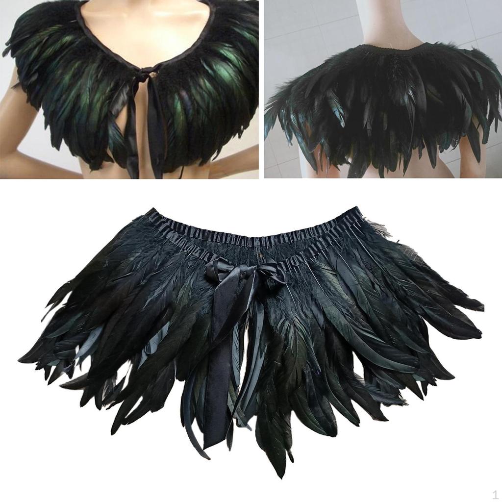 Feather Cape Plume Gothic Scarves Accs Witch Shoulder Black Swan for Halloween Cosplay Party