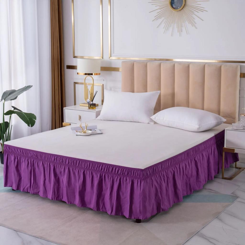 Solid Color Elastic Ruffle Bed Skirt Wrap Around Style Comfortable Fade Resistant Bed Cover Without Surface Twin Queen King Size