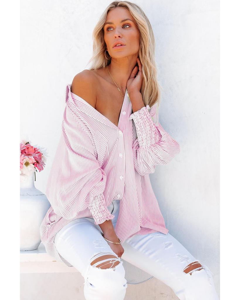 Azura Exchange Striped Boyfriend Shirt with Pocket