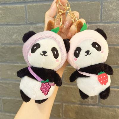 Wedding Party Fluffy Fruit Panda Doll Keychains Pompom Stuffed Animal Plush Keychains Kawaii Bag Key Ring Panda Keyrings Handbag