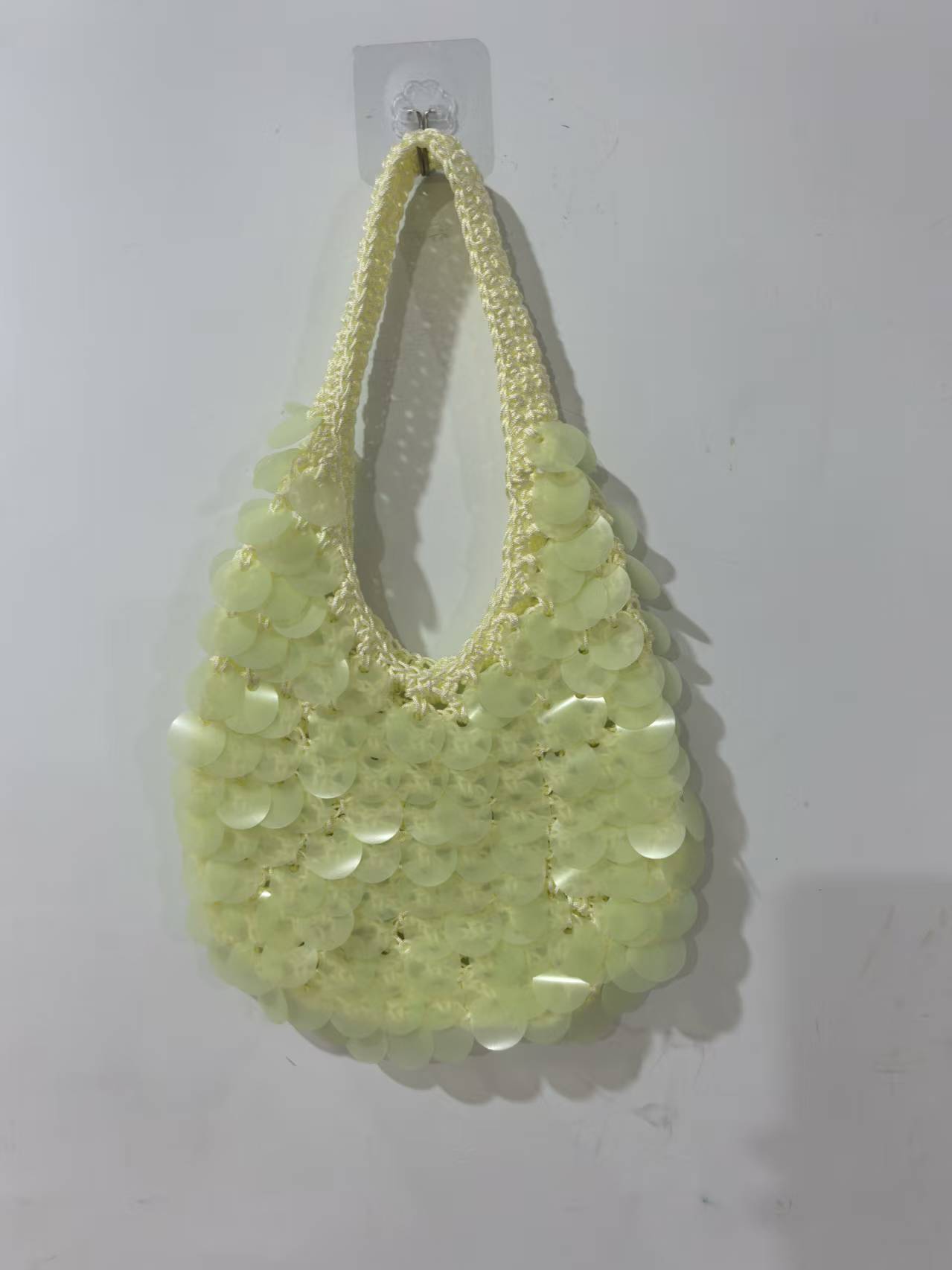 

Handmade Sequin Woven Bags for Women Bamboo Handle Women Handbags Rope Crochet Clutch Mini Hollow Knitting Purses Female