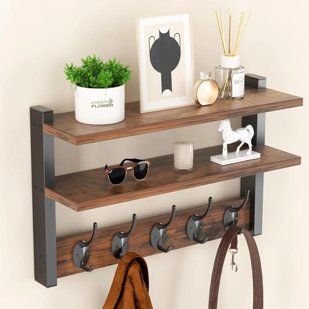 with Hooks Two-Tier Coat Rack Wall Mounted Entryway Coat Hook Wall Shelf  for Bedroom Living Room