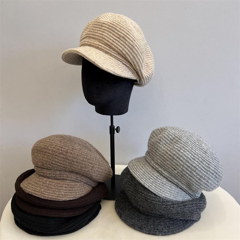 Women'S Wool Newsboy Cap - Autumn Winter Knitted Painter Hat, Solid Color Retro & Warm Fashion Accessory