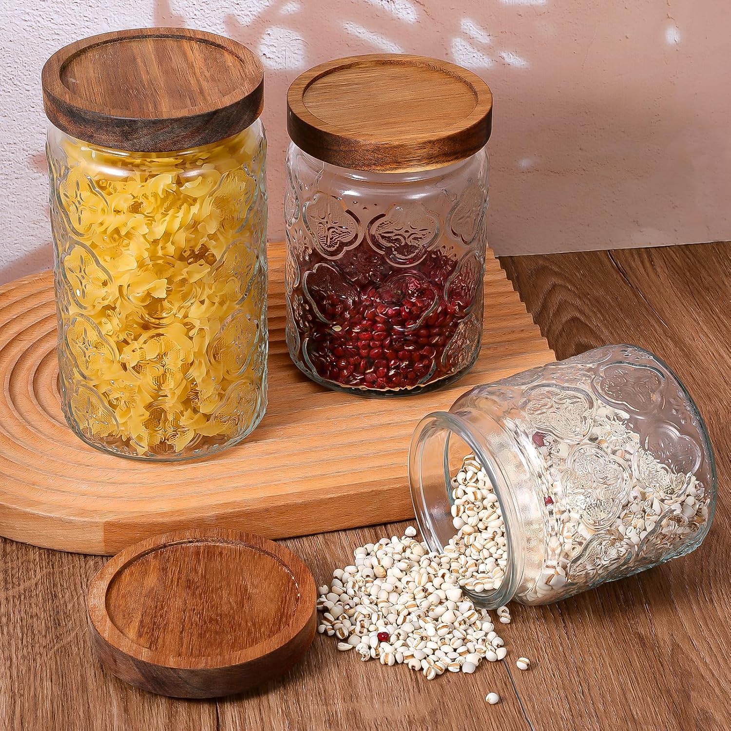 

3 шт. Стеклянные банки для хранения продуктов с герметичными крышками, винтажные контейнеры для сахара, муки, кофе, чая, овса, макаронных изделий – Кухонная кладовая О United States