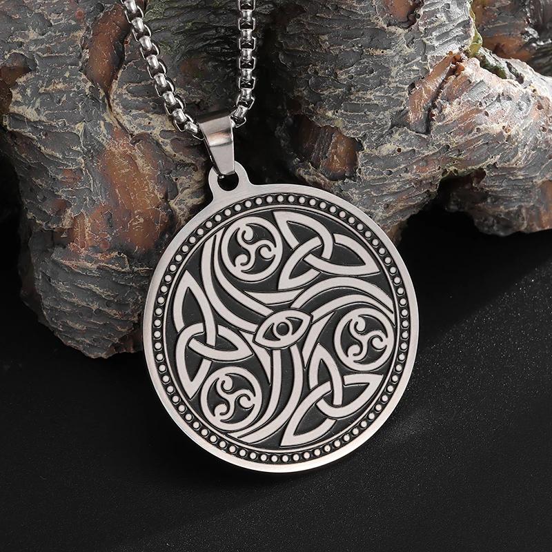 Stainless Steel Trinity Celtic Knot Nordic Rune Pendant Necklace Retro Ethnic Irish Knot Lucky Amulet Jewelry for Men