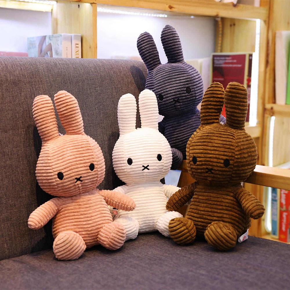 Kawaii Miffy Corduroy Striped Plush Doll Cute Miffy Peripheral Plush Doll Sitting Posture Home Decoration Fun Toy Girl Gift