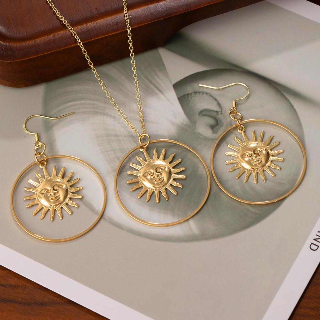 Tide Exaggerated Earrings Necklace Female Personality Hip Hop Sun Geometry Round Light Luxury Temperament Niche Suit