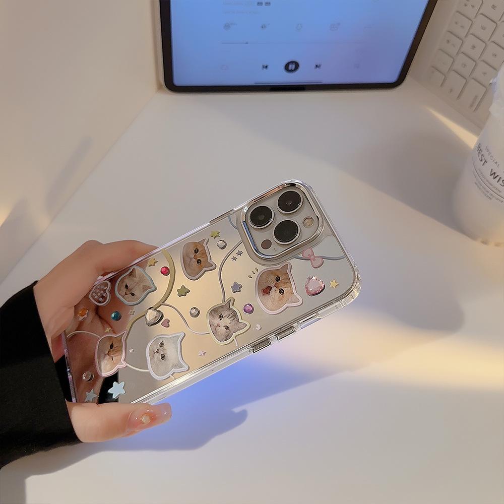 Color Diamond Cat IPhone 16 Apple Phone Case 14 Plating Mirror 13 High end Sense 12 Suitable for 15pro Max