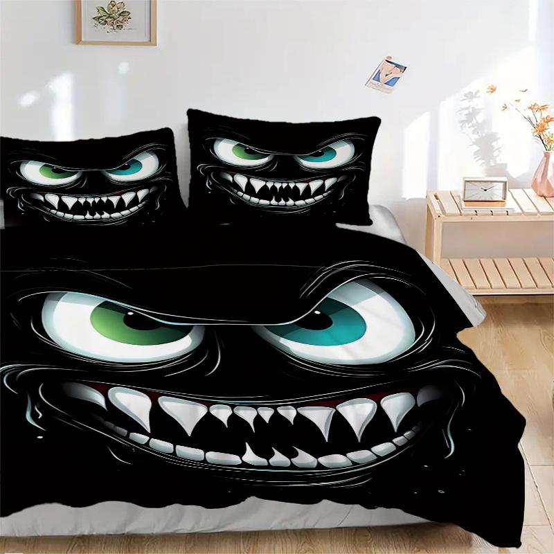 3pcs Anime Monster Face Design Pillowcase Set, Includes One Quilt Cover and Two Pillowcases (No Core), Perfect for Bedroom and Guest Room