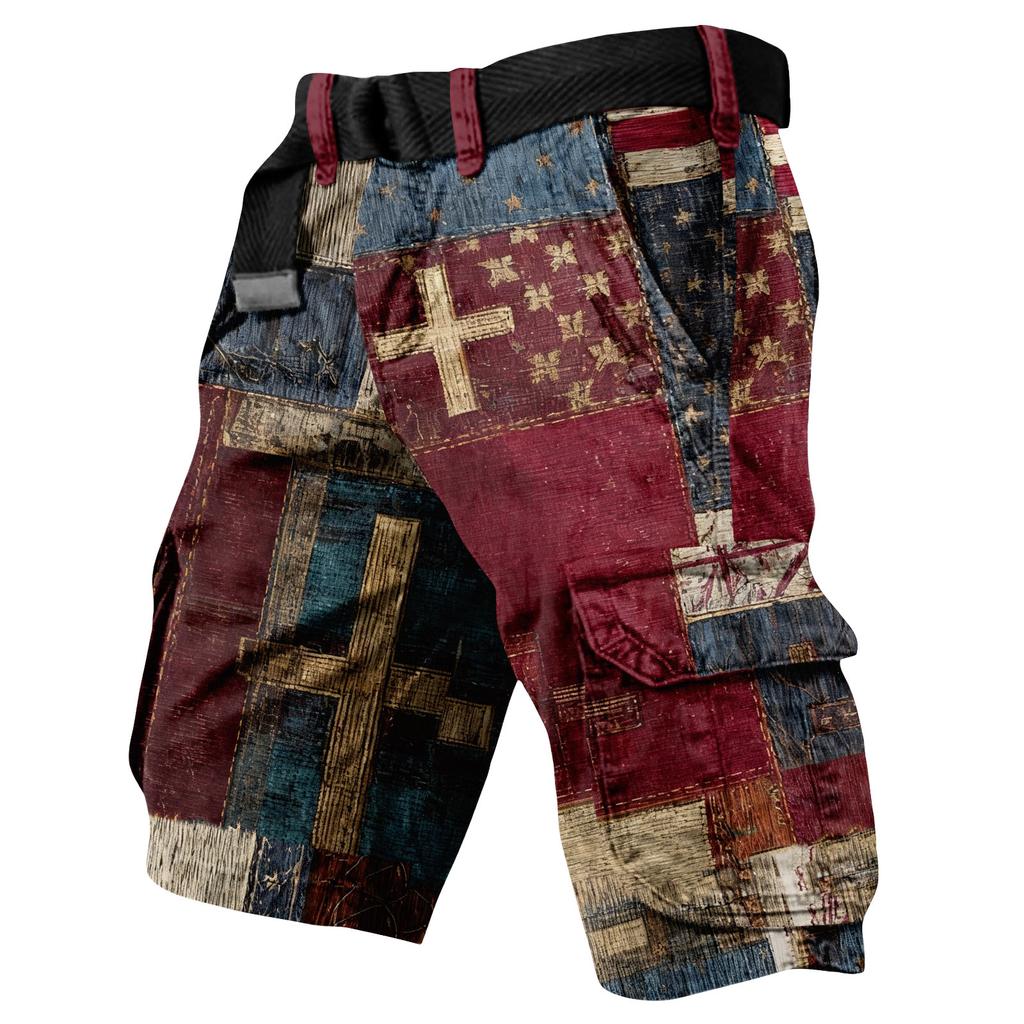 Men's Summer Printed Outdoor Shorts Men's Loose Multi-Pocket Shorts