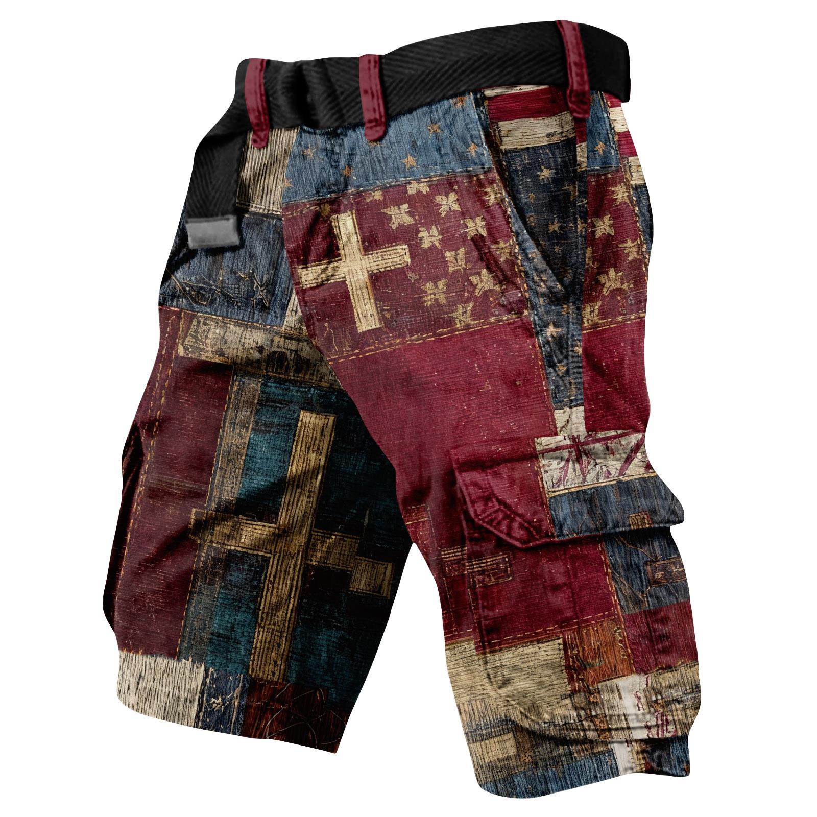 Pantaloncini Estivi Stampati da Esterno da Uomo Pantaloncini Larghi da Uomo Multi-tasche M rosso