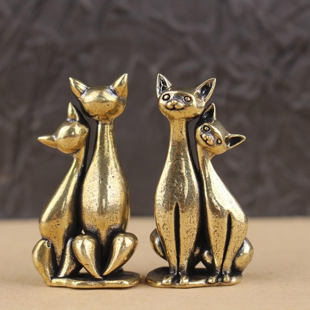 Vintage Brass Cat Sculpture Couple Intertwined Cats Ornament Home Office Decor Statue Gift for Pet Lovers Living Room Decoration