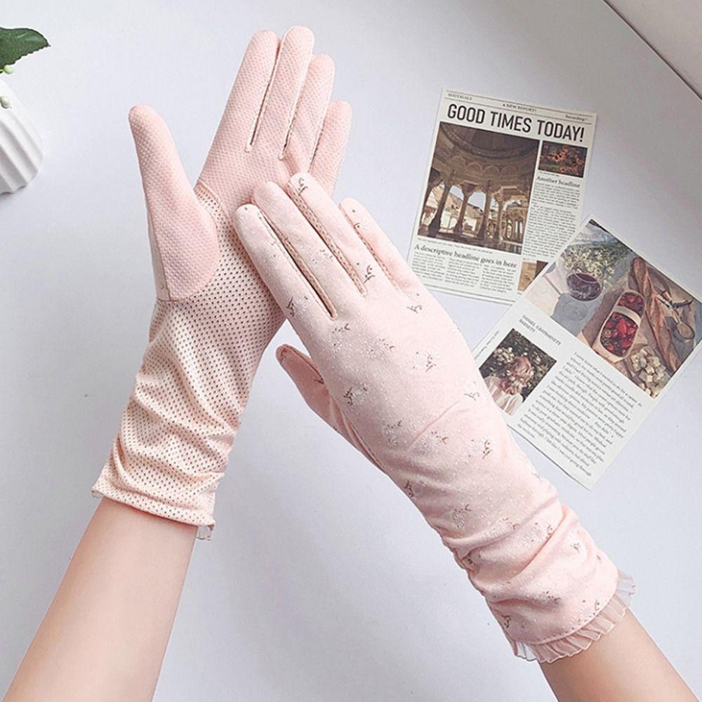 Cotton Touch Screen Mid-length Mittens Sunscreen Gloves Riding Driving Gloves Women Gloves