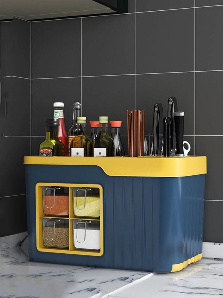 Kitchen Storage Organization Rack Multifunctional Seasoning Box Knife Rack Seasoning Storage Rack Can Kitchen Organizer Box