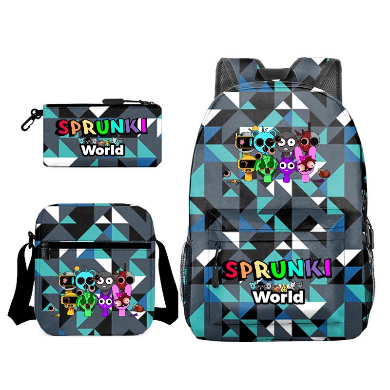 Rhythm Box Game Merchandise Elementary School Bag Sprunki Cartoon Starry Sky Backpack 3-piece Set D